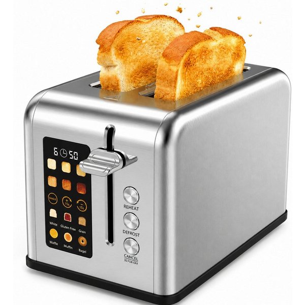 Fofile Toaster 2/4 Scheiben LED Anzeige Abbruch-, Auftau- & Aufwärmfunktion, 4 kurze Schlitze, für 4 Scheiben, 1760 W, 1760W, 6 Bräunungsstufen & Brotsorten, La