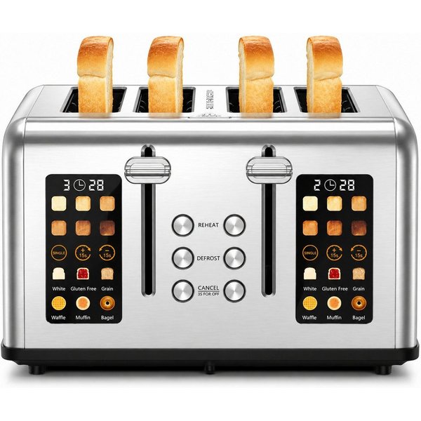 Fofile Toaster 2/4 Scheiben LED Anzeige Abbruch-, Auftau- & Aufwärmfunktion, 4 kurze Schlitze, für 4 Scheiben, 1760 W, 1760W, 6 Bräunungsstufen & Brotsorten, La