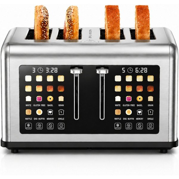 Fofile Toaster toaster 4 scheiben, 1760 W, Display, Bräunungsgrad auf Knopfdruck, 4 kurze Schlitze, für 4 Scheiben, 1760 W, LED Anzeige, Berührungskontrolle, 8 
