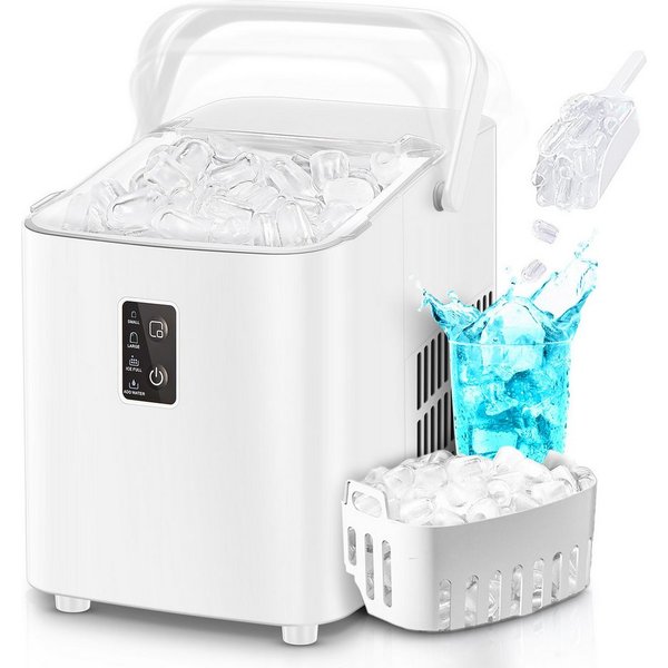 FOHERE Eiswürfelmaschine 5Min Eis, 14kg/24h, selbstreinigend, 2 Größen, Küche/Büro/Bar/Party, mit Griff
