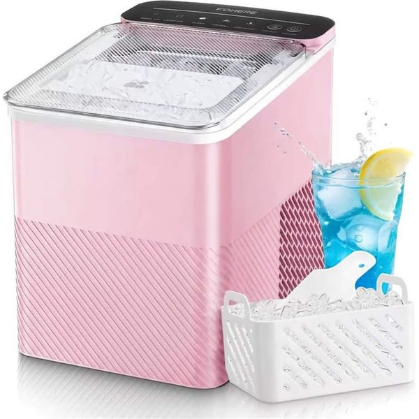 FOHERE Eiswürfelmaschine Klein, 14Kg/24h, 9 Eiswürfel/5 Min, selbstreinigend, mit Schaufel/Korb, 2 Größen, Zuhause/Büro/Bar/RV