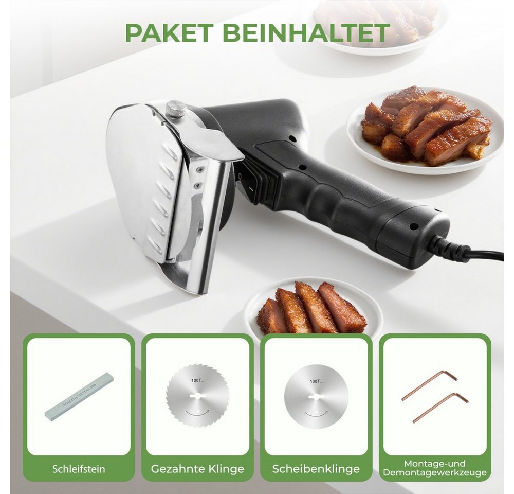 FOHERE Elektromesser Elektrisches Dönermesser, 3800 rpm, Shawarma Dönermesser, 80 W, Edelstahl Doppelklinge, Stufenlos Verstellbar von 0-8 mm, 80W – Bild 3 von 5
