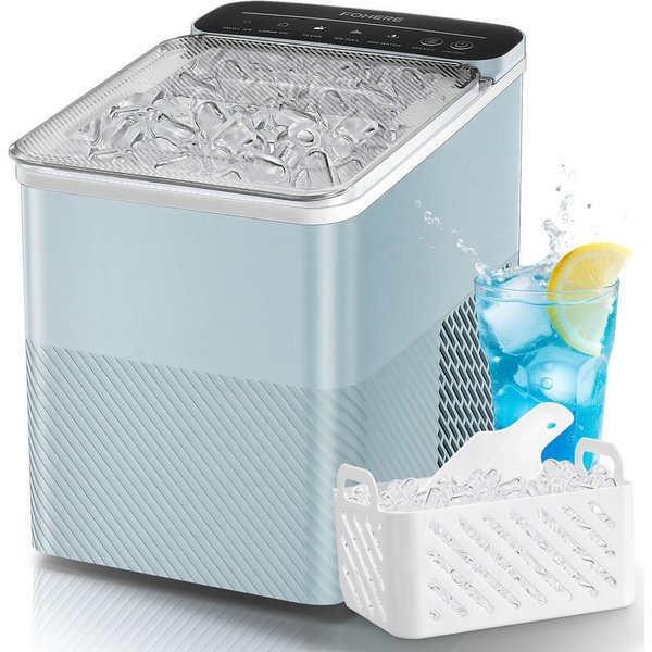 FOHERE Kühlbox Eiswürfelmaschine Klein, 14Kg/24h, 9 Eiswürfel/5Min, selbstreinigend, mit Schaufel/Korb, 2 Größen, Zuhause/Büro/Bar/RV