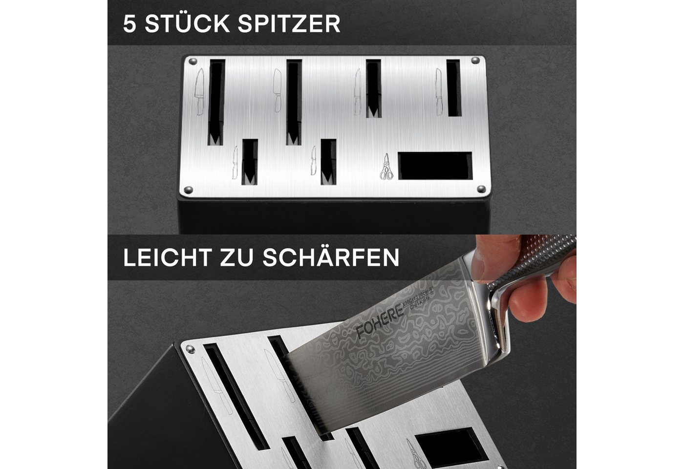 FOHERE Messer-Set 14-teilig Messerblock mit rutschfestem Griff und Messerblock (Set, 14-tlg), mit hoher Härte und Textur – Bild 4 von 5