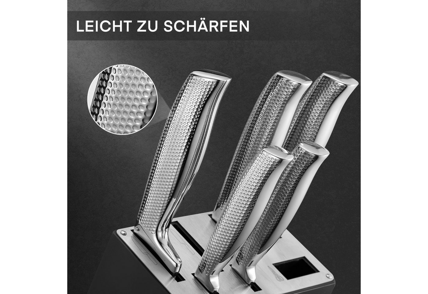 FOHERE Messer-Set 14-teilig Messerblock mit rutschfestem Griff und Messerblock (Set, 14-tlg), mit hoher Härte und Textur – Bild 5 von 5