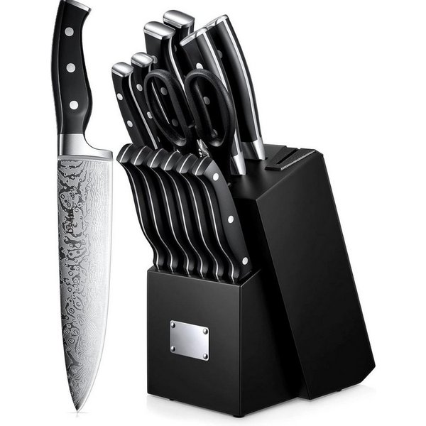 FOHERE Messer-Set 14-teiliges Küchenmesserset mit Wellenmuster (Set, 14-tlg)