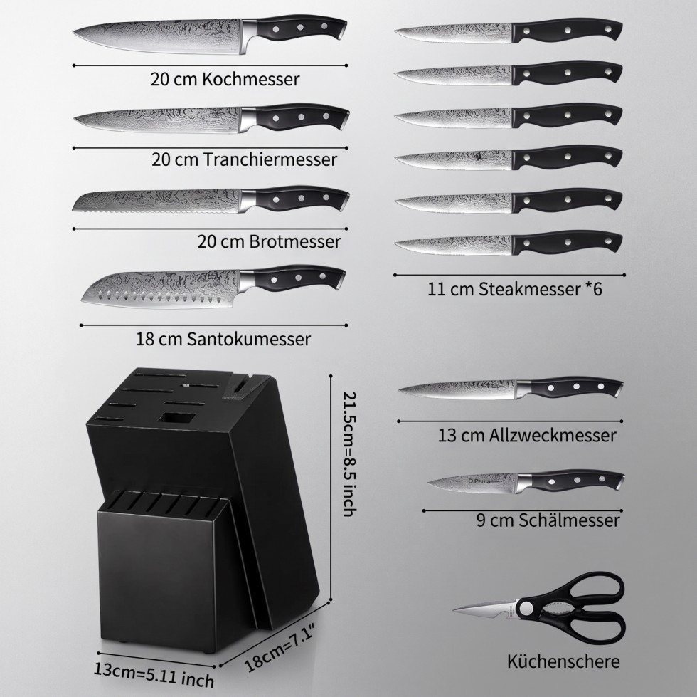 FOHERE Messer-Set 14-teiliges Küchenmesserset mit Wellenmuster (Set, 14-tlg) – Bild 5 von 5