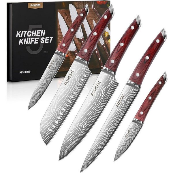FOHERE Messer-Set 5-teilig Ultra Scharfes Küchenmesser Set, mit Geschenkbox (5-tlg)