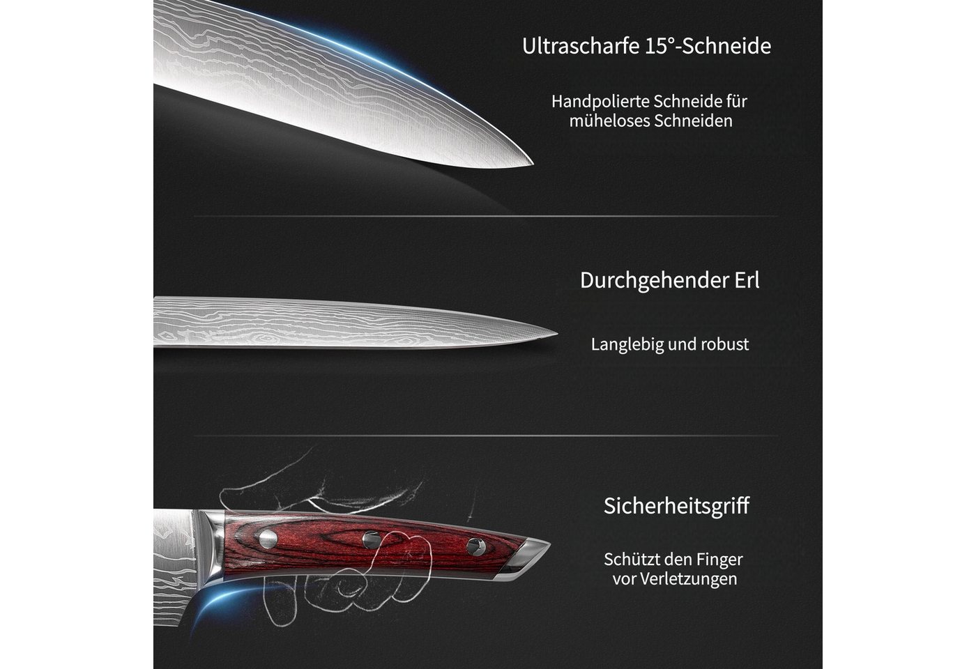 FOHERE Messer-Set 5-teilig Ultra Scharfes Küchenmesser Set, mit Geschenkbox (5-tlg) – Bild 3 von 5