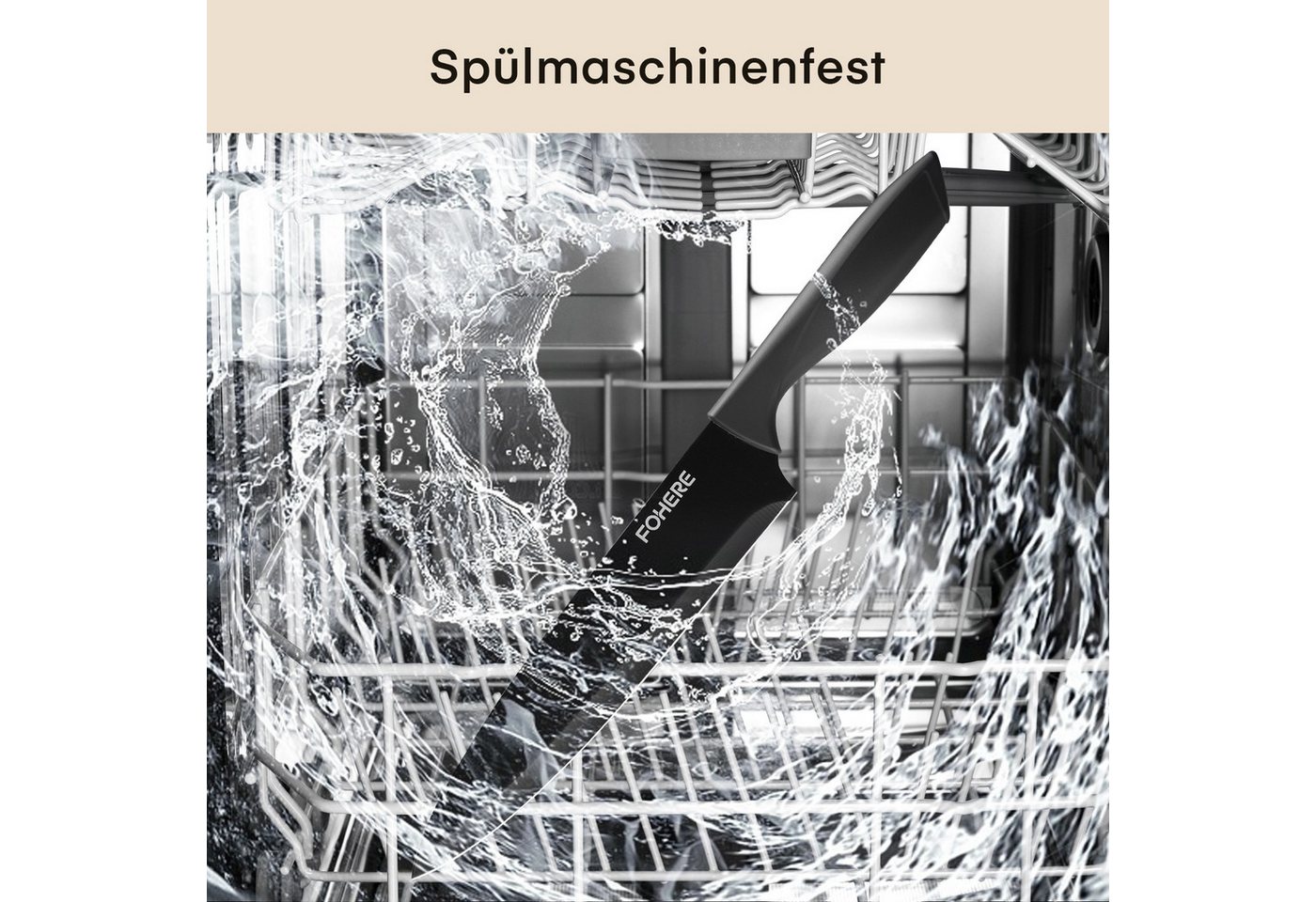 FOHERE Messer-Set aus hochwertigem Edelstahl, mit ergonomischen Griffen (13-tlg), Inkl. integriertem Schärfblock, spülmaschinenfest – Bild 5 von 5
