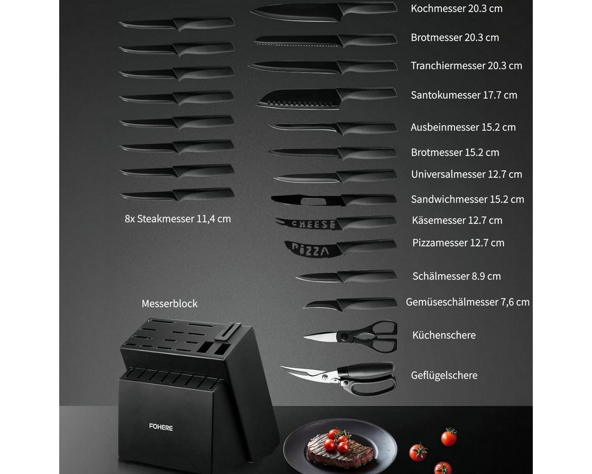 FOHERE Messer-Set Messerblock mit 23-teiligem Messerset und integriertem Messerschärfer (Set, 23-tlg) – Bild 2 von 5
