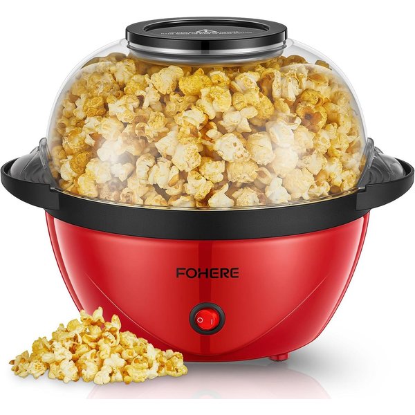 FOHERE Popcornmaschine 3.5L Popcornmaschine, 450W Elektrische Rühr Popcorn Maschine, mit 2 Messbecher, rot