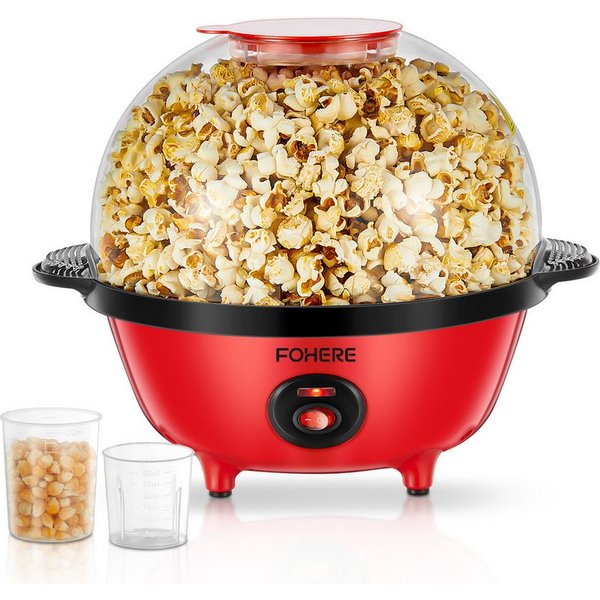 FOHERE Popcornmaschine 4.5L 700W Popcornmaschine mit 2 Messbecher, für Zucker und Öl, Automatisches Rühren