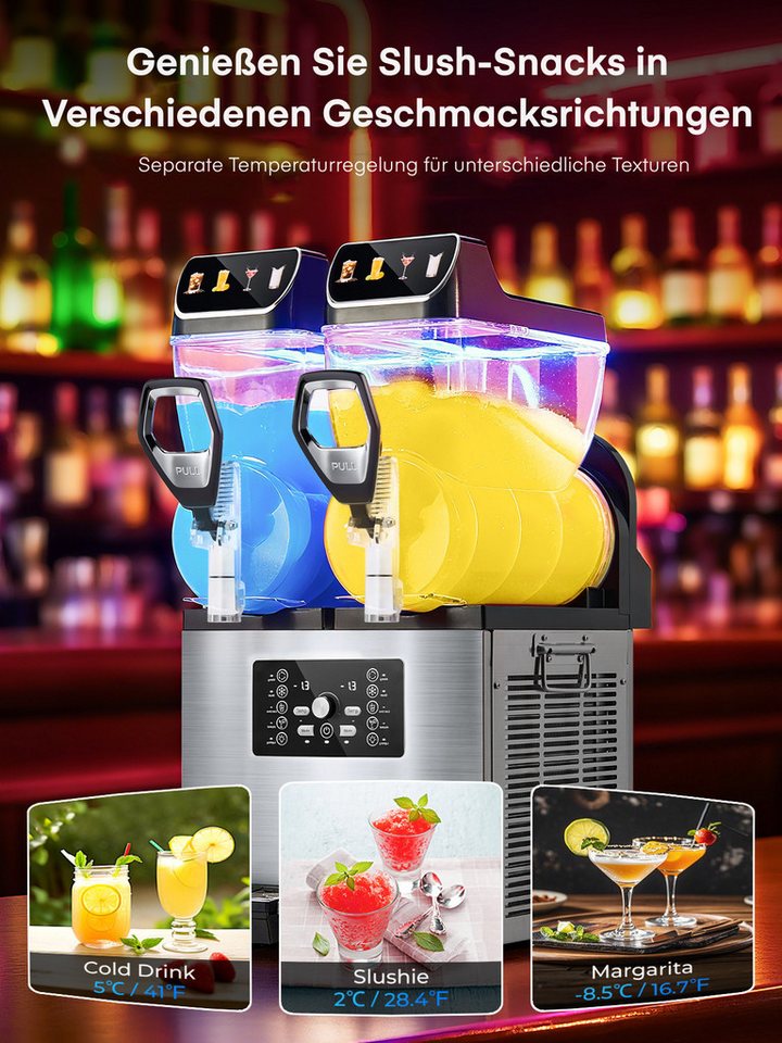FOHERE Slush Maker Kommerzielle Slush-Maschine, Frozen Drink-Maschine, 30L, Edelstahl, (1-tlg), Margarita, Daiquiri, Wein, Frappe, Slush – Bild 4 von 5