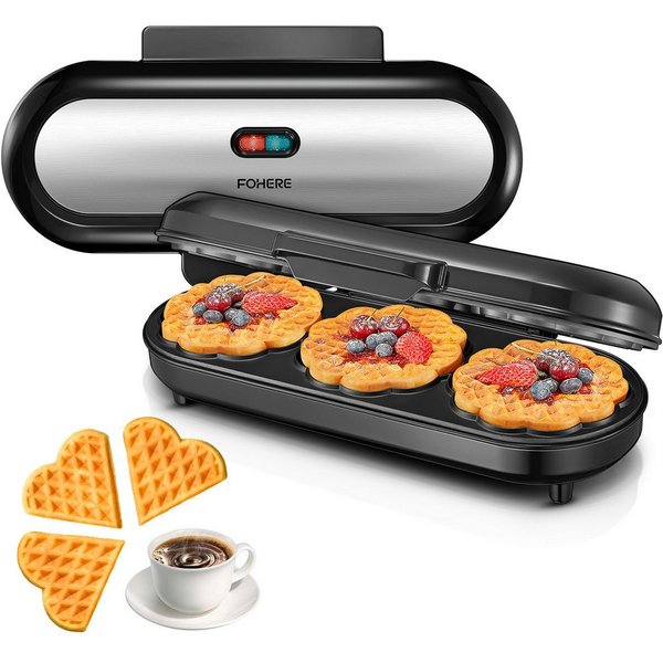 FOHERE Waffeleisen King Size Waffeleisen, 15 Herzwaffeln in 2 Minuten, 1200 W, Antihaftbeschichteten Backflächen für Herzwaffeln, Backampel