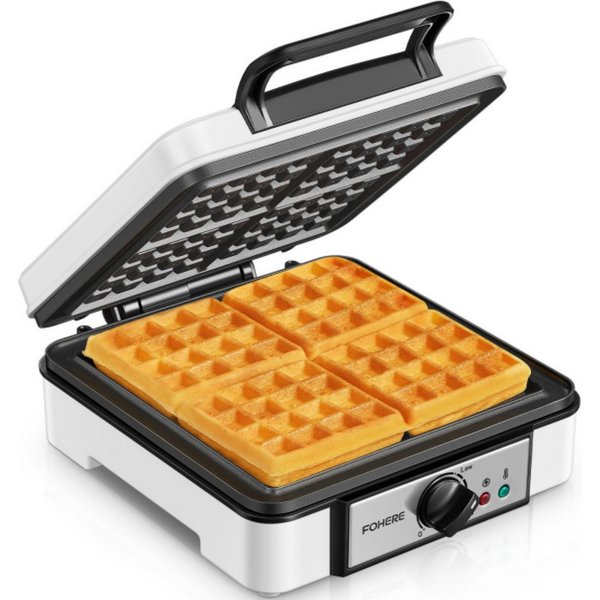 FOHERE Waffeleisen XXL 4er Waffeleisen, Paninigrill, Waffeltoaster mit Elektrogrill, 1200 W, sichere Cool-Touch-Technologie, individuelle Bräunungskontrolle