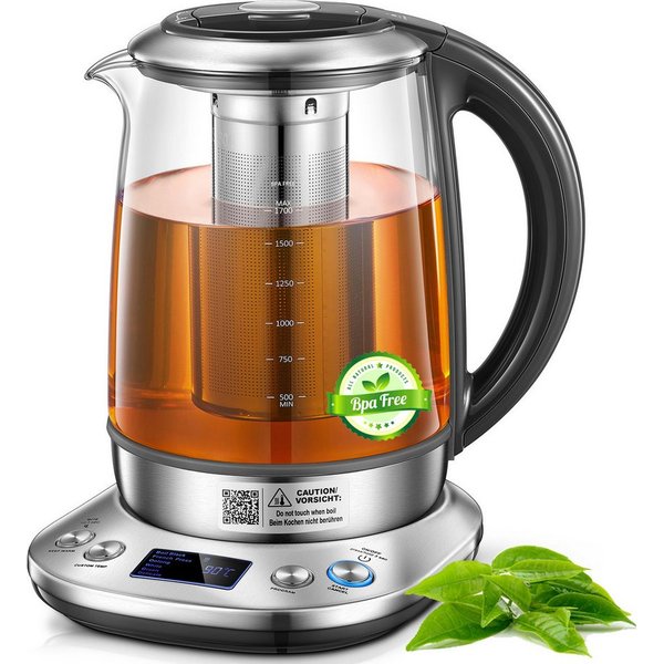 FOHERE Wasserkocher mit Temperatureinstellung 6 Voreinstellungen und Warmhaltefunktion, 1.7 l, 2200 W, mit 10-Minuten-Speicherfunktion