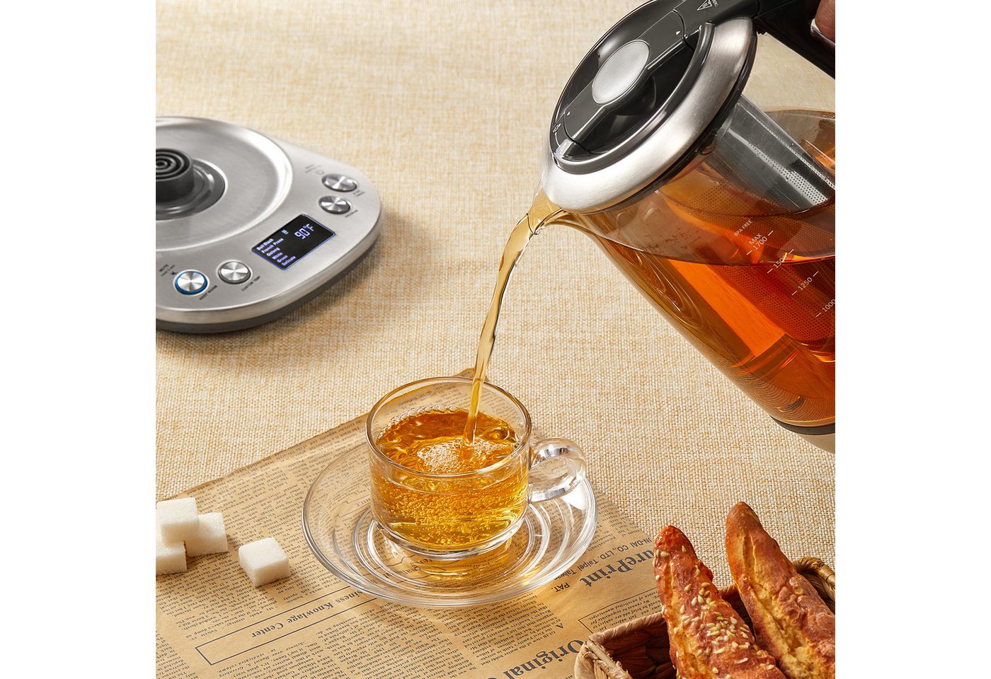 FOHERE Wasserkocher mit Temperatureinstellung 6 Voreinstellungen und Warmhaltefunktion, 1.7 l, 2200 W, mit 10-Minuten-Speicherfunktion – Bild 2 von 5