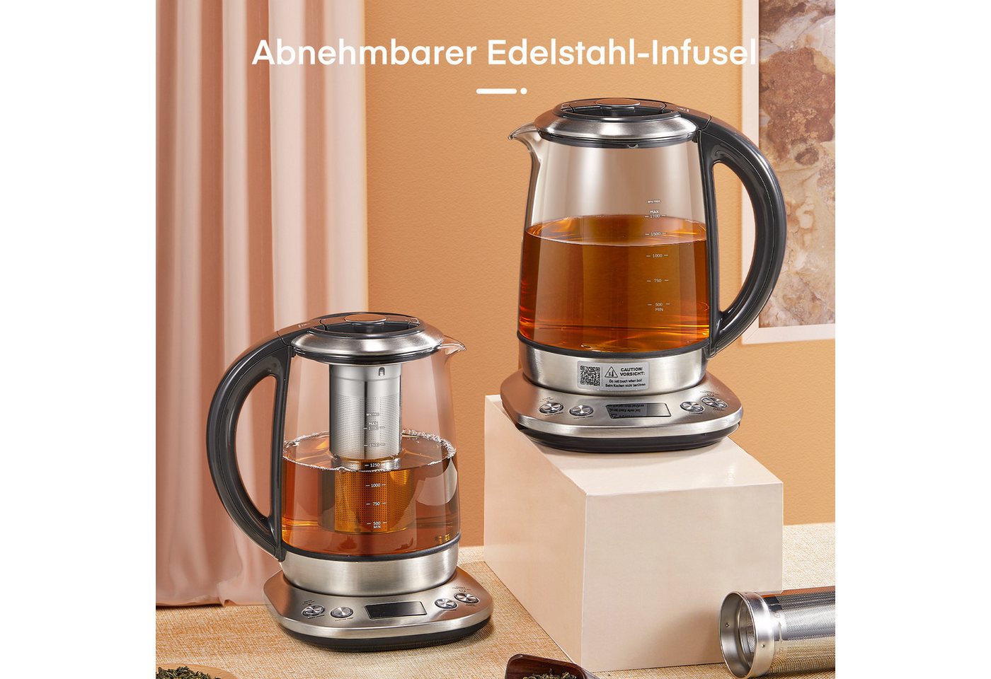 FOHERE Wasserkocher mit Temperatureinstellung 6 Voreinstellungen und Warmhaltefunktion, 1.7 l, 2200 W, mit 10-Minuten-Speicherfunktion – Bild 5 von 5