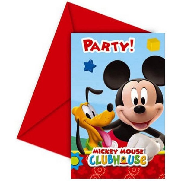 Folat Einladungskarten 6 Micky Maus Einladungskarten, Partydeko für Deine Micky Maus-Mottoparty zum Geburtstag!