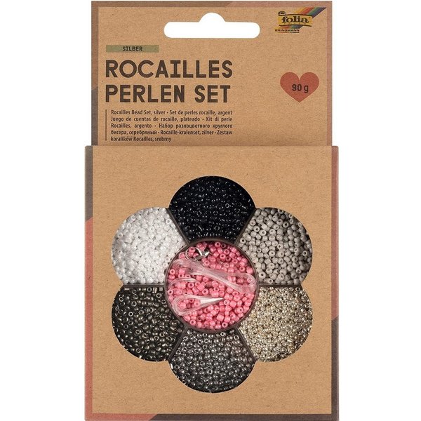 Folia Bastel-Armband 12909 - Rocailles Perlen Set, SILBER, ideal, um eigenen Schmuck zu ges