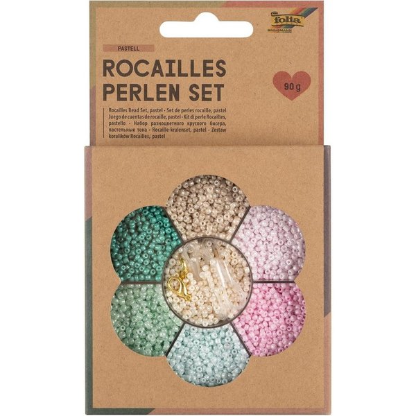 Folia Bastel-Armband Rocailles Perlen Set, PASTELL Schmuck zu Ringe Ketten, Armbänder Ohrr