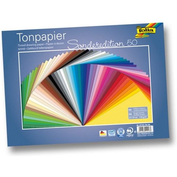 Folia Max Bringmann KG Zeichenpapier folia Tonzeichenpapier 130g/m² mehrfarbig 25x35cm 50 Blatt