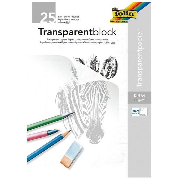 Folia Transparentpapier, Architektenpapier 25 Blatt, weiß transparent, Format A4, 80 g/m²