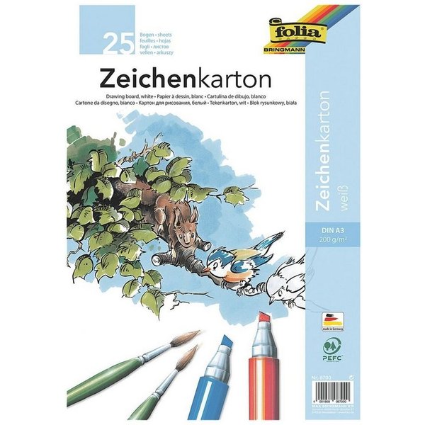 Folia Zeichenkartonblock, DIN A3, 25 Blatt, Grammatur 200 g/m²