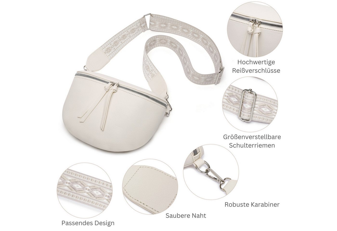 Fomax Bauchtasche aus Kunstleder, Damen Umhängetasche, mit Schulterriemen – Bild 5 von 5