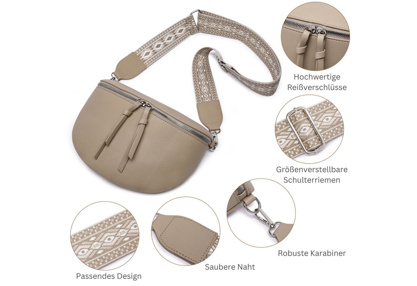 Fomax Bauchtasche aus Kunstleder, Damen Umhängetasche, mit Schulterriemen – Bild 5 von 5