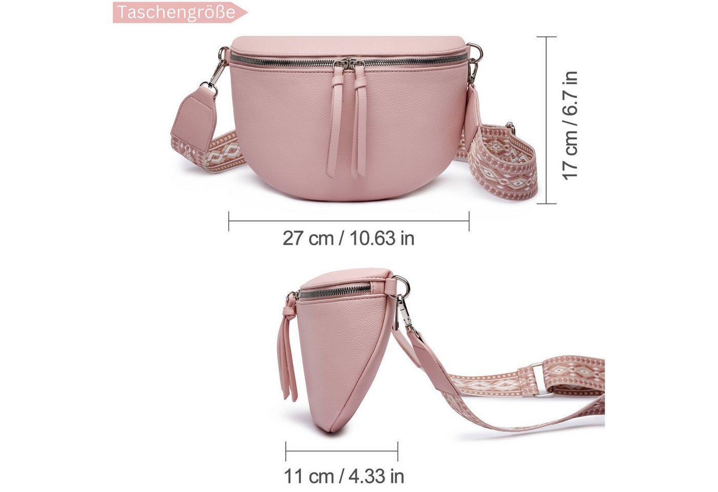 Fomax Bauchtasche aus Kunstleder, Damen Umhängetasche, mit Schulterriemen – Bild 4 von 5