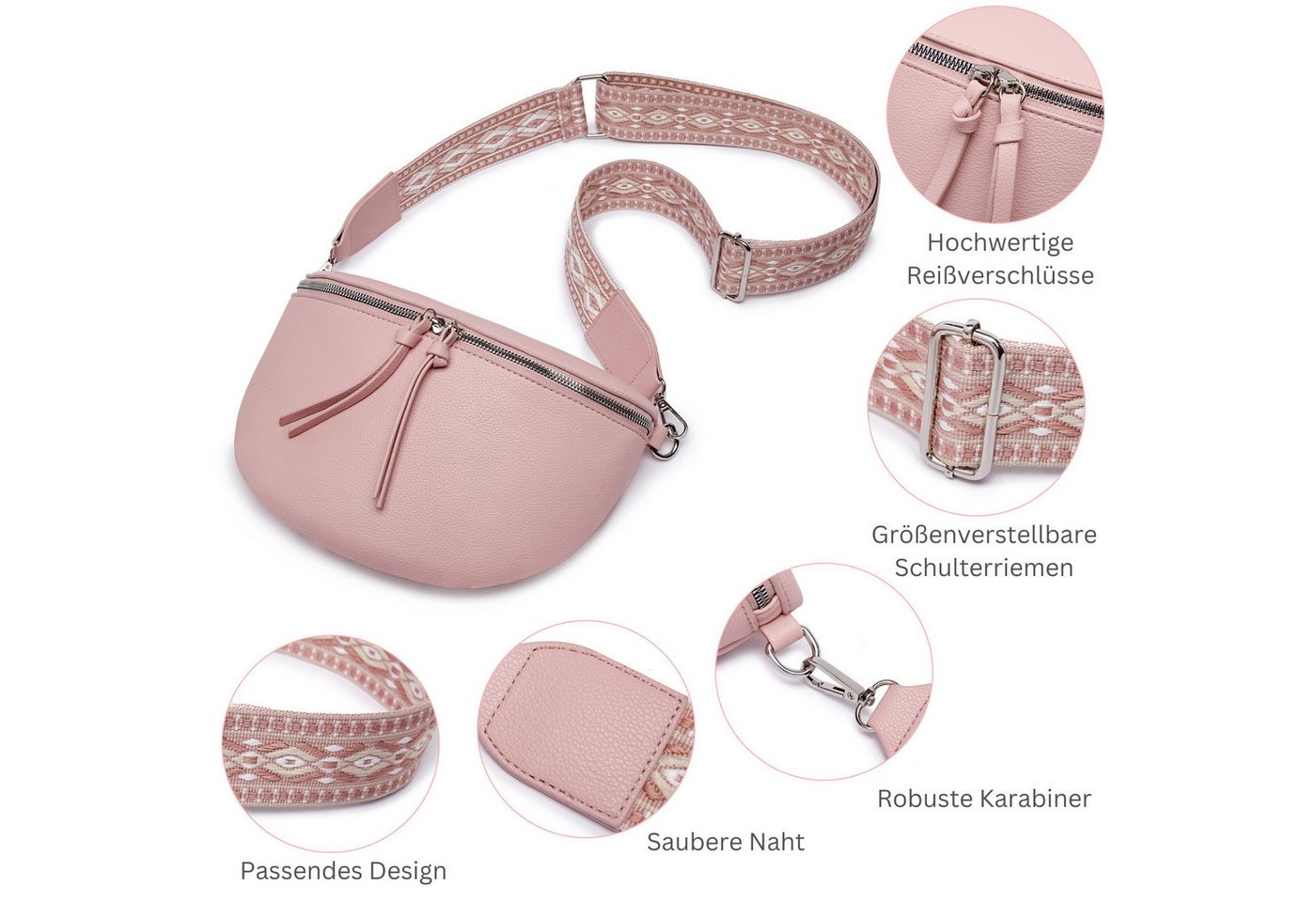 Fomax Bauchtasche aus Kunstleder, Damen Umhängetasche, mit Schulterriemen – Bild 5 von 5