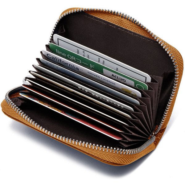 Fomax Geldbörse aus Leder, elegantes Kartenetui 100% Echtleder, Etui für viele Karten, mit rundum Reißverschluss, edles Kreditkartenetui