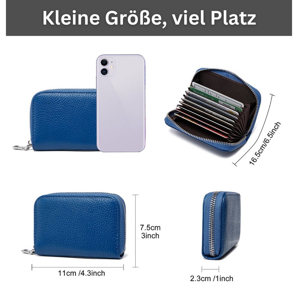 Fomax Geldbörse aus Leder, elegantes Kartenetui 100% Echtleder, Etui für viele Karten, mit rundum Reißverschluss, edles Kreditkartenetui – Bild 3 von 5
