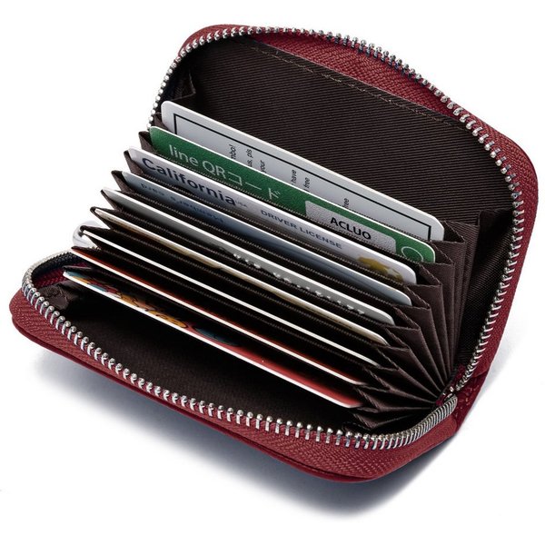 Fomax Geldbörse aus Leder, elegantes Kartenetui 100% Echtleder, Etui für viele Karten, mit rundum Reißverschluss, edles Kreditkartenetui