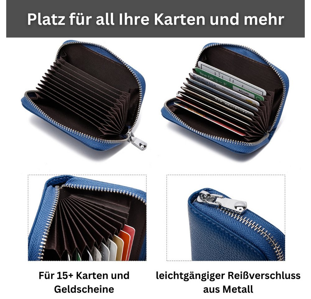 Fomax Geldbörse aus Leder, elegantes Kartenetui 100% Echtleder, Etui für viele Karten, mit rundum Reißverschluss, edles Kreditkartenetui – Bild 4 von 5