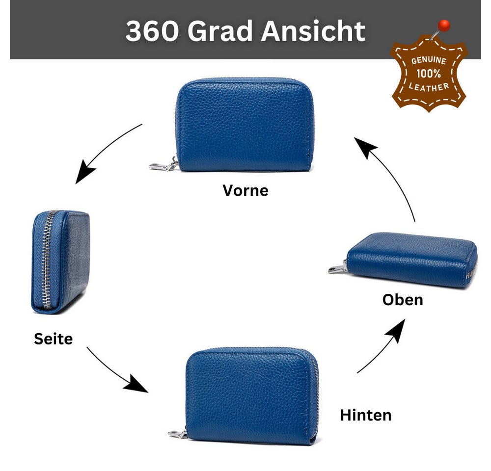 Fomax Geldbörse aus Leder, elegantes Kartenetui 100% Echtleder, Etui für viele Karten, mit rundum Reißverschluss, edles Kreditkartenetui – Bild 5 von 5