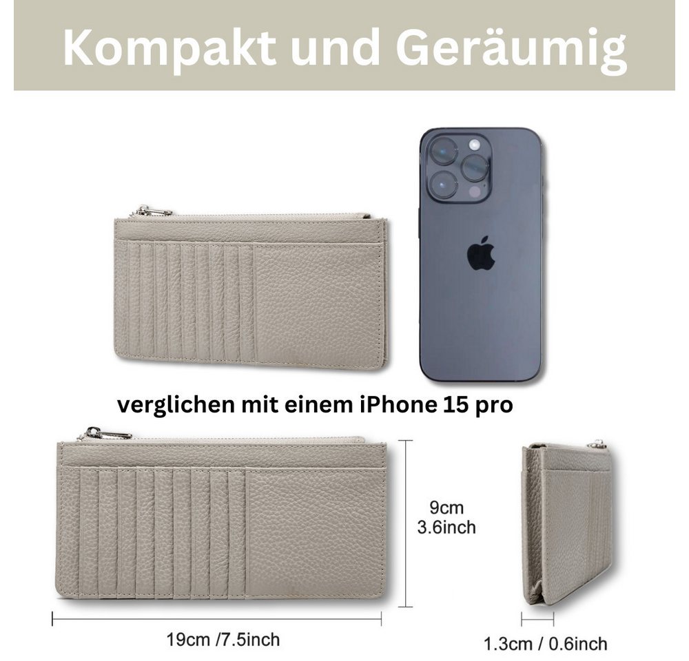 Fomax Geldbörse Damen doppelseitiger Kartenhalter aus Echtleder mit Handyfach, für 20 Karten, Geldscheine und Dokumente – Bild 2 von 5