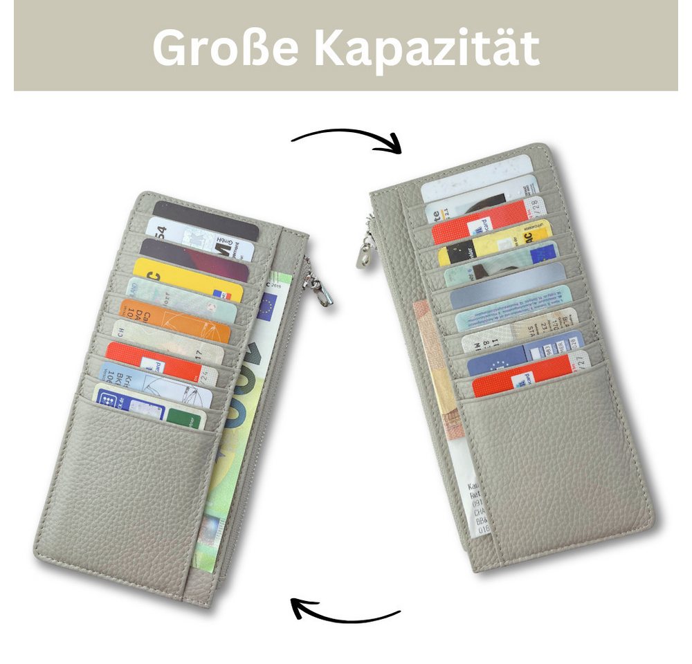 Fomax Geldbörse Damen doppelseitiger Kartenhalter aus Echtleder mit Handyfach, für 20 Karten, Geldscheine und Dokumente – Bild 4 von 5