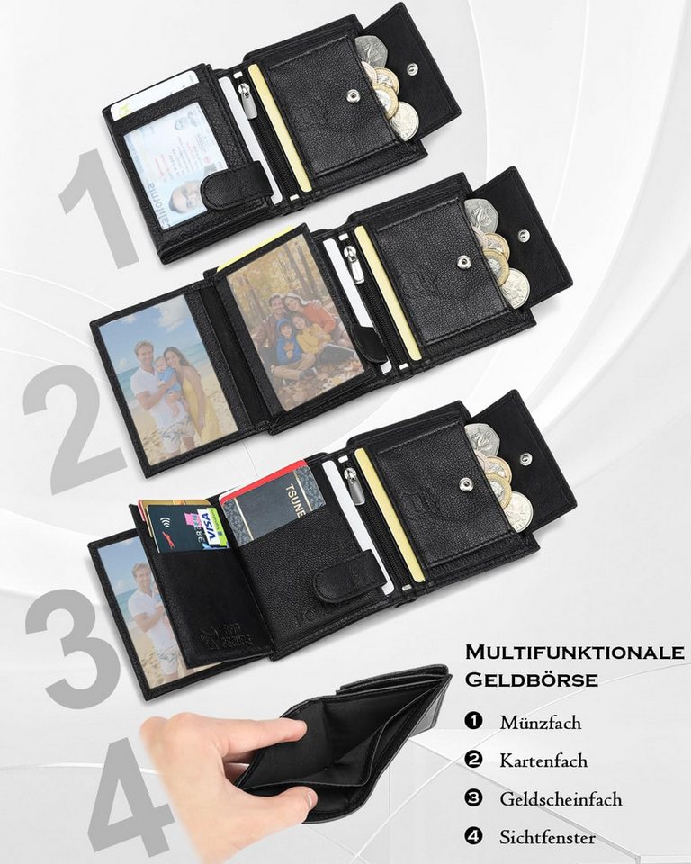 Fomax Geldbörse Mini-Format Herren aus echtem Leder mit RFID Schutz, 11 Kartenfächer, Hochformat Klein Portemonnaie mit Münzfach, inkl. Geschenkbox – Bild 2 von 5