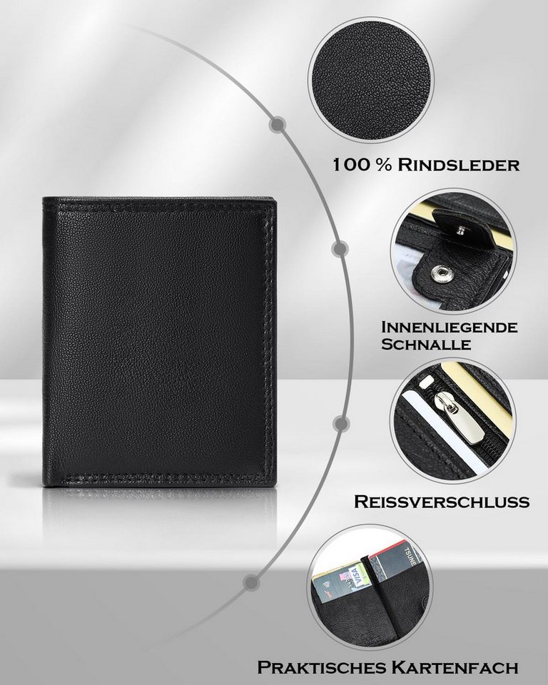 Fomax Geldbörse Mini-Format Herren aus echtem Leder mit RFID Schutz, 11 Kartenfächer, Hochformat Klein Portemonnaie mit Münzfach, inkl. Geschenkbox – Bild 3 von 5