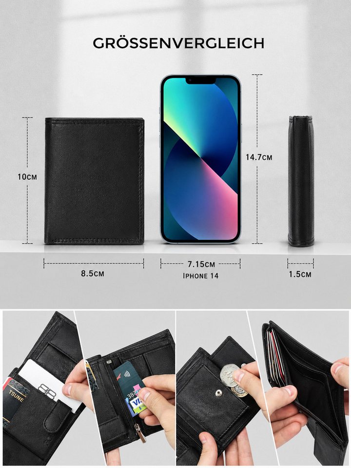 Fomax Geldbörse Mini-Format Herren aus echtem Leder mit RFID Schutz, 11 Kartenfächer, Hochformat Klein Portemonnaie mit Münzfach, inkl. Geschenkbox – Bild 4 von 5