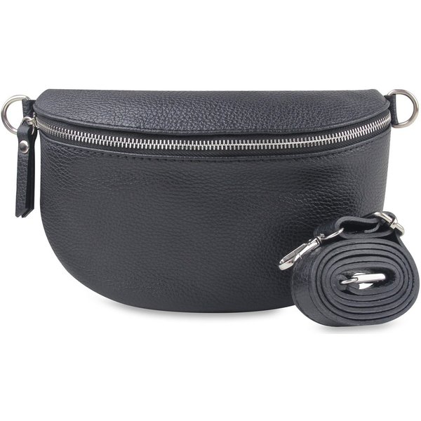 Fomax Umhängetasche Damen aus Echtleder, Made in Italy, Crossbody Schulter/Bauchtasche, mit silbernem Reißverschluss, verstellbarer Schulterriemen, Größe Midi