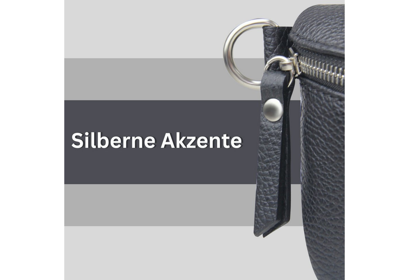 Fomax Umhängetasche Damen aus Echtleder, Made in Italy, Crossbody Schulter/Bauchtasche, mit silbernem Reißverschluss, verstellbarer Schulterriemen, Größe Midi – Bild 4 von 5
