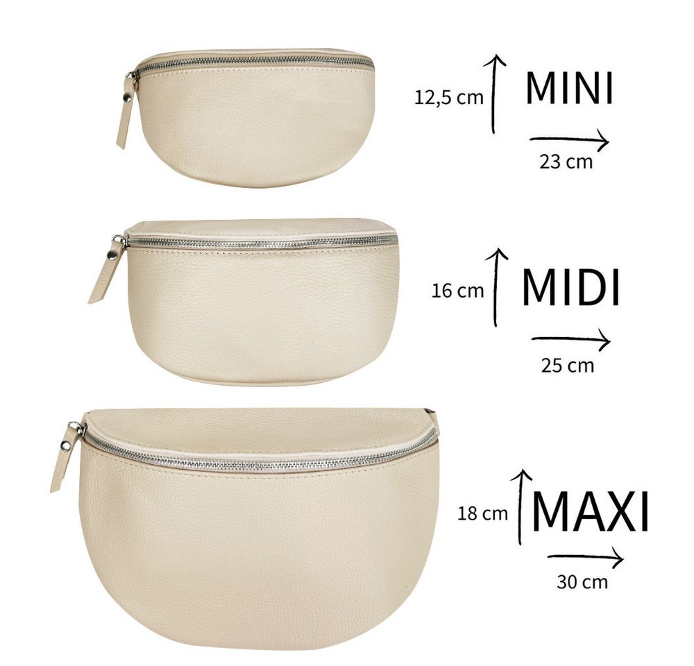 Fomax Umhängetasche Damen aus Echtleder, Made in Italy, Crossbody Schulter/Bauchtasche, mit silbernem Reißverschluss, verstellbarer Schulterriemen, Größe Midi – Bild 5 von 5
