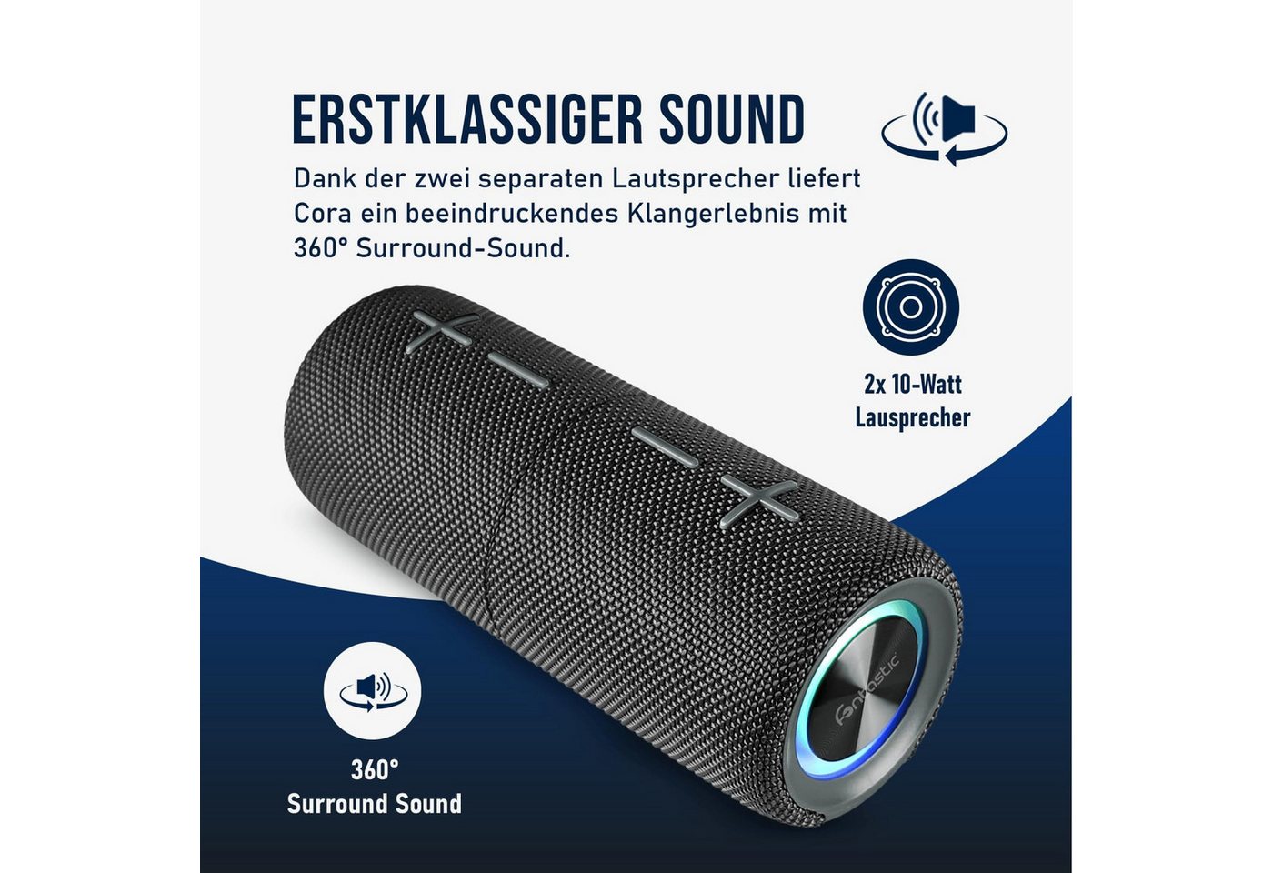 fontastic Cora Bluetooth Lautsprecher Box TWS Portable Speaker LED IPX5 Bluetooth-Lautsprecher (Hochauflösendes Klangbild) – Bild 2 von 5