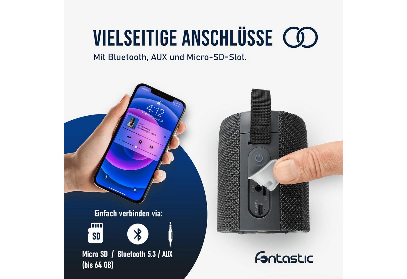 fontastic Cora Bluetooth Lautsprecher Box TWS Portable Speaker LED IPX5 Bluetooth-Lautsprecher (Hochauflösendes Klangbild) – Bild 4 von 5