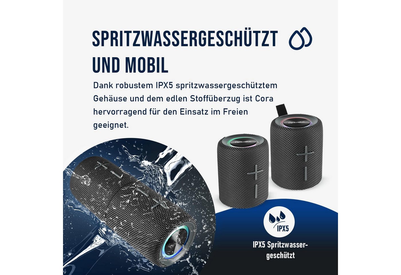 fontastic Cora Bluetooth Lautsprecher Box TWS Portable Speaker LED IPX5 Bluetooth-Lautsprecher (Hochauflösendes Klangbild) – Bild 5 von 5