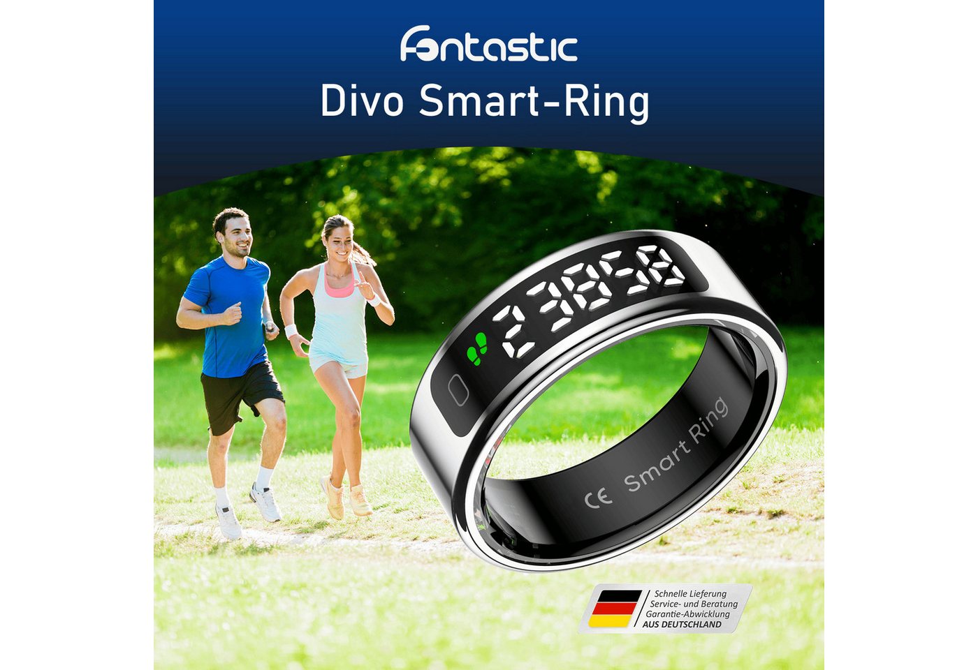 fontastic Smart Ring Divo Smart Ring mit Display Fitnessring Schlaftracker Schrittzähler – Bild 2 von 5